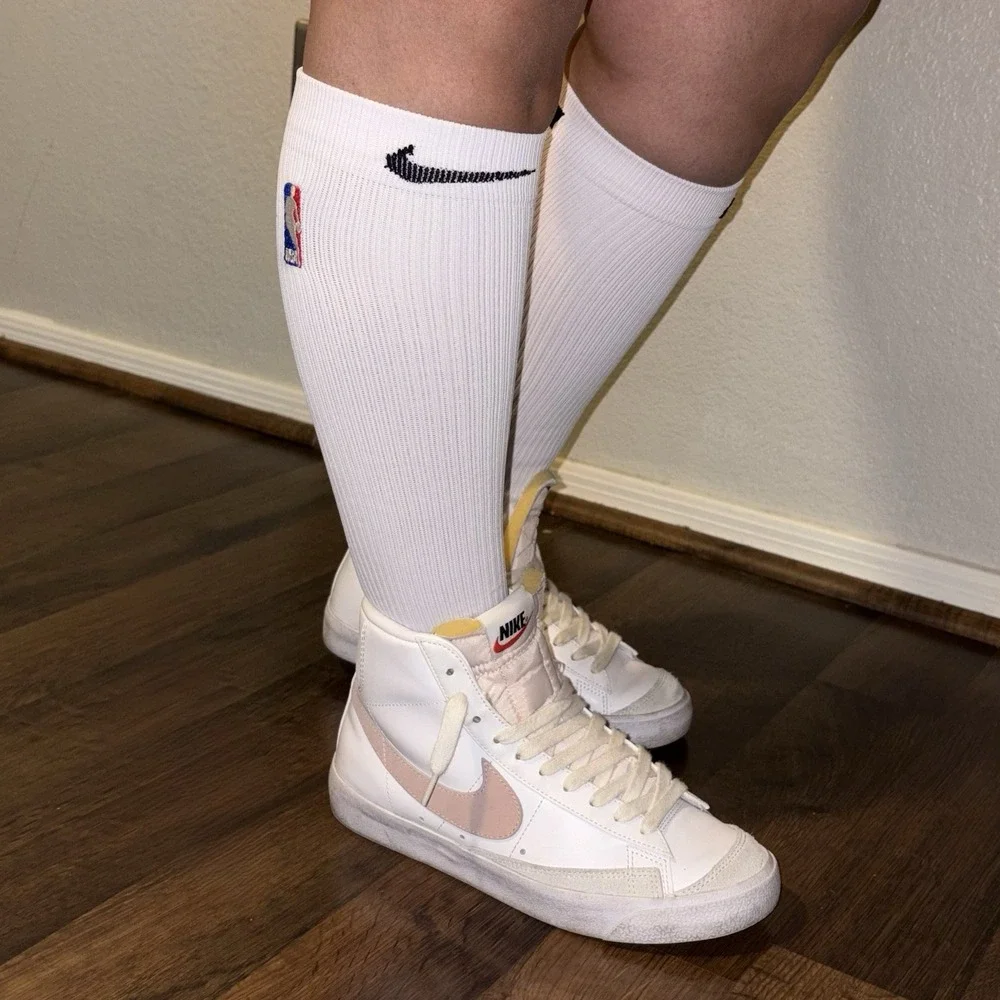 Nike NBA Elite Knee Socks White Black Power Player Team Issued On Court